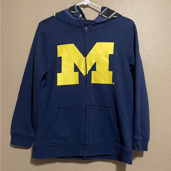 Michigan Wolverines Logo Full Zip Up Helmet Hoodie Sweatshirt Youth Boys L - Picture 1 of 5